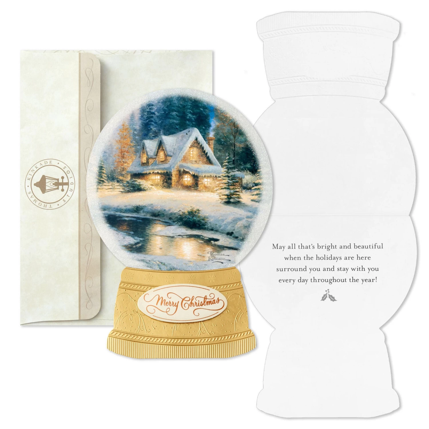 Hallmark Thomas Kinkade Cottage In Snow Globe Boxed Christmas Cards, Pack Of 12 - Image 2