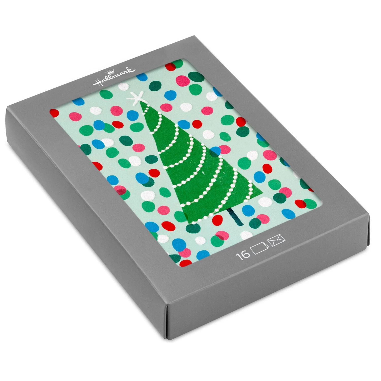 Hallmark Christmas Tree And Painted Dots Boxed Christmas Cards, Pack Of 16