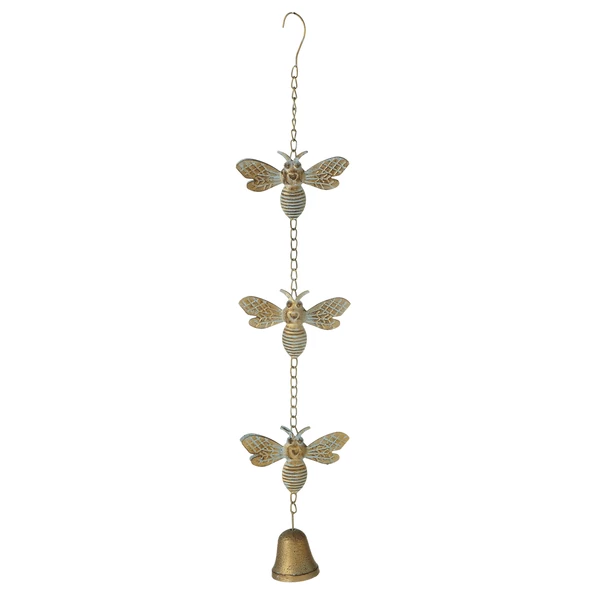 Patina Gold Bee With Bell Hanging Windchime