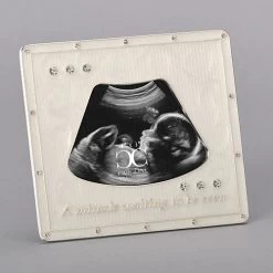 Baby's Ultrasound Frame "A Miracle Waiting To Be Seen" In Ivory And Silver Jewels Holds 4x3 Photo