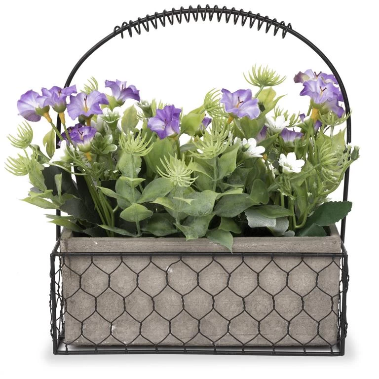 Purple Flower Arrangement In Wire Basket
