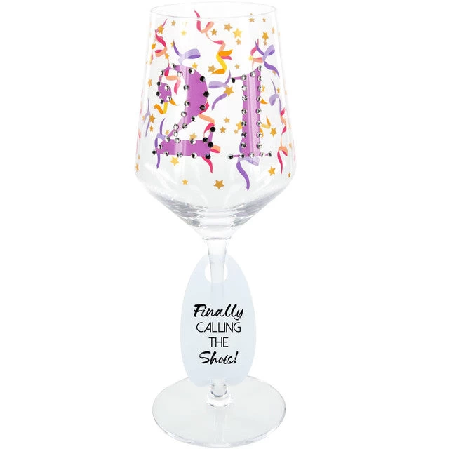 21 Birthday Wine Glass With Gemstone 17 Oz.