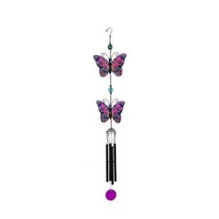 Tiered Pink Butterfly Windchime With Stain Glass Finish