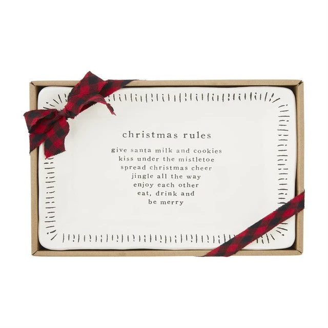 Christmas Rules Sentiment Ceramic Tray Rectangular Platter