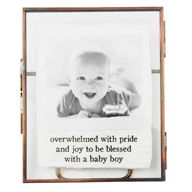 Overwhelmed With Pride And Joy To Be Blessed With A Baby Boy Brass Picture Frame Holds 3"x3" Photo