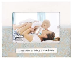 Malden Happiness Is Being A New Mom Laser Cut 4"x6" Photo Frame, Pink Beige