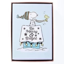 Be Merry And Bright Snoopy On Dog House Classic Holiday Boxed Card