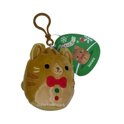 Christmas Squishmallow Jones The Gingerbread Cat With Red Bow Tie 3.5" Clip Stuffed Plush By Kelly Toy