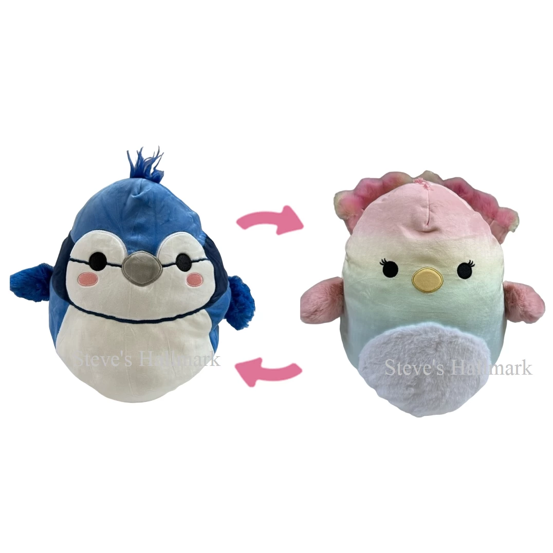 Squishmallow Babs The Blue Jay And Briannika The Pastel Peacock Flip-A-Mallow 12" Stuffed Plush By Kelly Toy